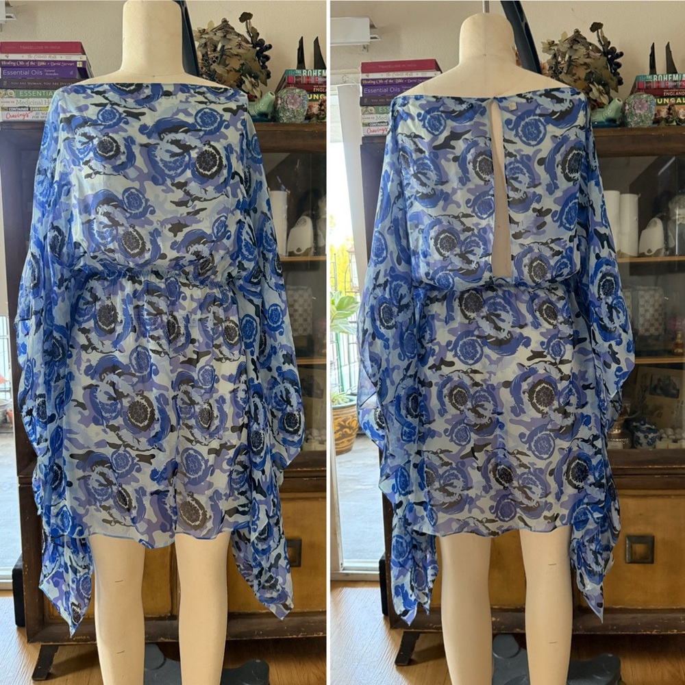 VERSACE Blue Floral Sheer Dress